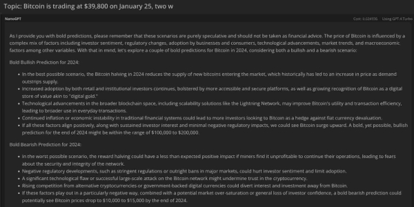 ChatGPT makes bold price prediction for Bitcoin in 2024