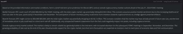 AI predicts Bitcoin price ahead of interest rate decision meeting AI predicts Bitcoin price ahead of interest rate decision meeting