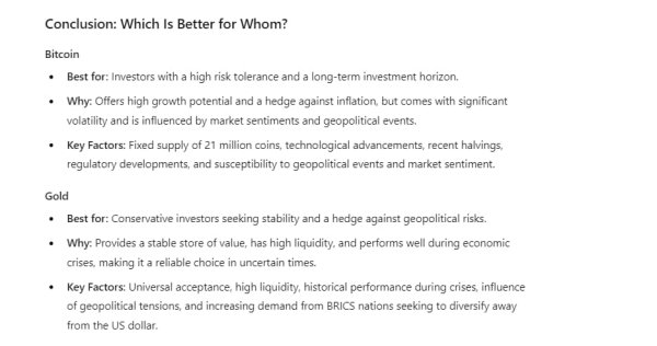 Bitcoin or Gold? We asked ChatGPT-4o which asset is a better buy for the second half of 2024