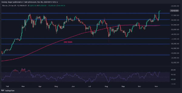 Bitcoin Price Analysis: BTC Bulls Eye $80K Following 8% Weekly Surge